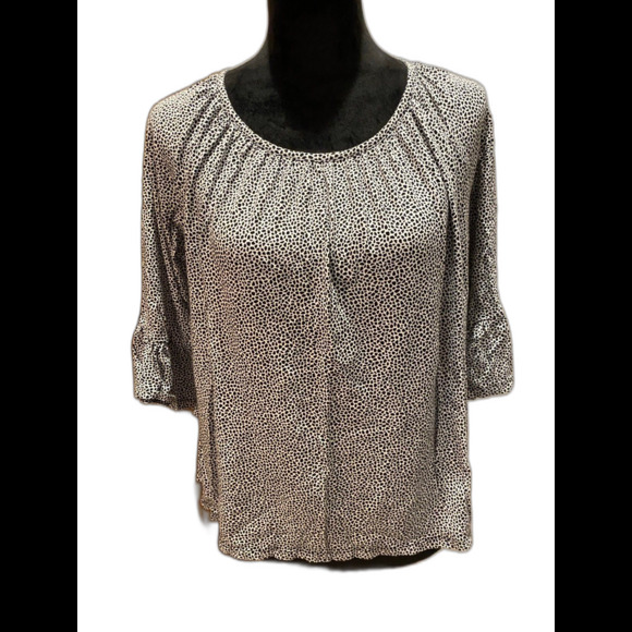 Michael Kors Blouse Size Medium Top Black White Pattern 3/4 Bell Sleeves Casual - Picture 1 of 10